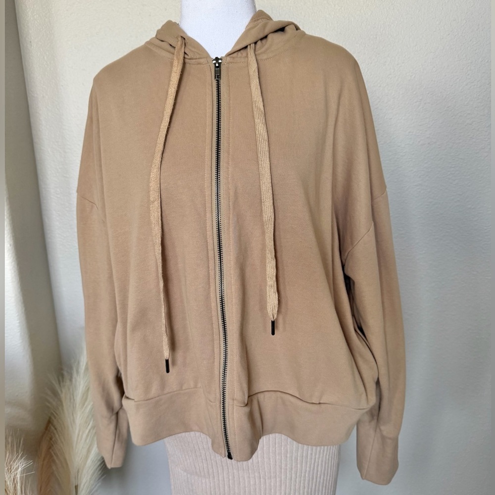 Kimberly C - Women's Cropped Boxy Tan Zip Up hoodie - Picture 5 of 12